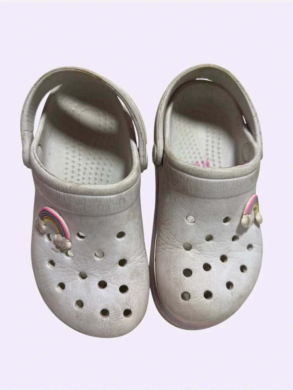 Kids White Croc Clog Sandals with Rainbow Accent size 9